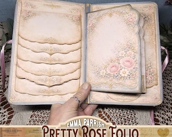 Pretty Rose Folio, Junk Journal Printable, Vintage Ephemera, Floral Ephemera, Tags, Shabby Chic Wallet, Cricut or hand Cut, Digital Download