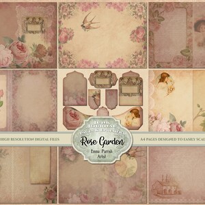 Junk Journal Digital Kit, Rose Garden, Vintage Ephemera Pages, Scrapbooking Collage Download , Junk Journal Kit, Memory Album Collection