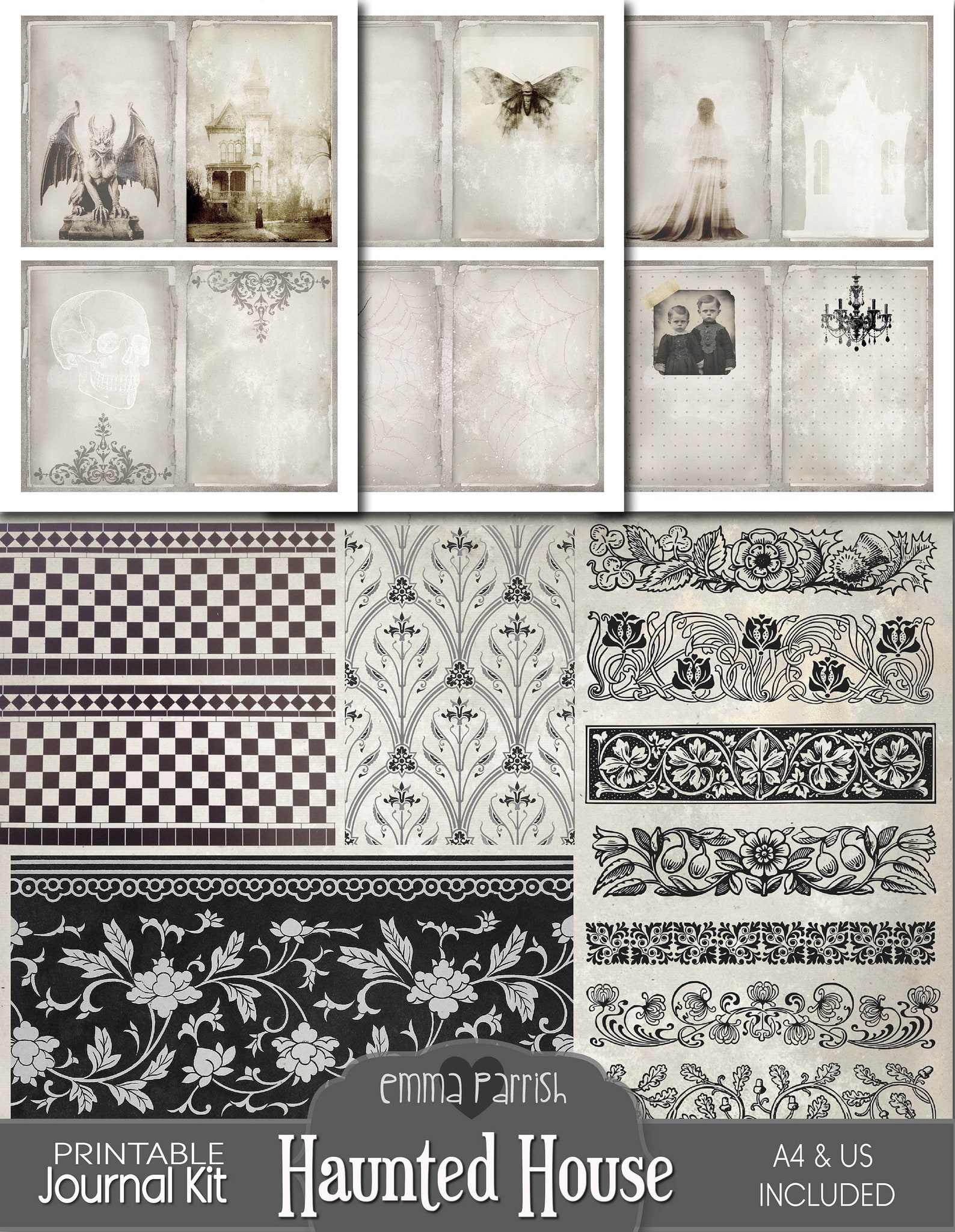 Haunted House Junk Journal Kit, Printable, Gothic Ephemera, Spooky ...