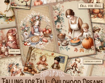 Childhood Fall, Junk Journal Kit, Printable, Vintage Autumn Kids, Nostalgia, Shabby, Victorian, Printable, Paper Ephemera, Harvest, Download