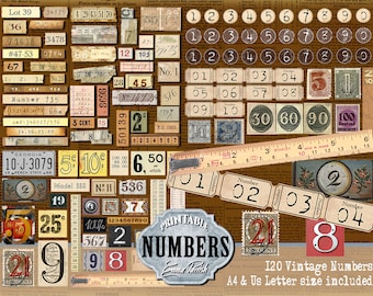 Printable Vintage Numbers Ephemera Pack, Junk Journal Printable Number ...