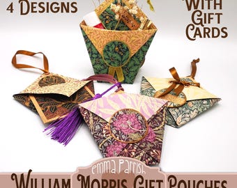Gift Pouch Printable, Origami, Gift Box, Christmas Tree Decoration, Junk Journal, William Morris, Cricut, Matching Gift Cards, Papercraft