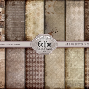 Coffee Junk Journal Afdrukbaar papier, koffiegekleurd papier, digitaal papierpakket, vintage koffieplakboek collagevellen, koffiedagboek