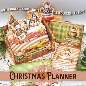 Christmas Planner Printable Organiser Box, File Folders, Notebooks, Index Cards, Hidden paper Clips, Victorian Mice, Junk Journal, Ephemera