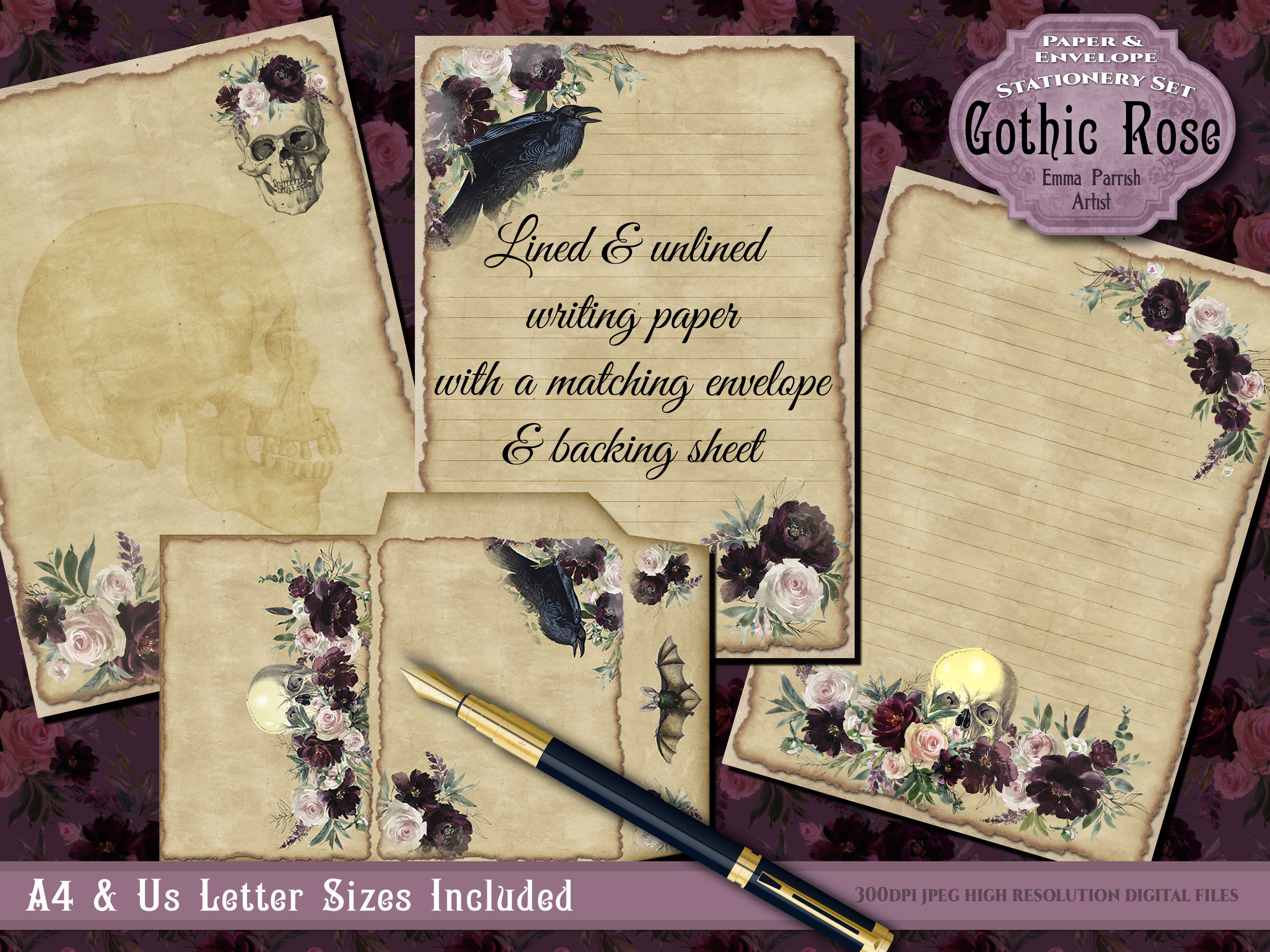 Vintage Halloween Printable Digital Stationery Set Gothic | Etsy