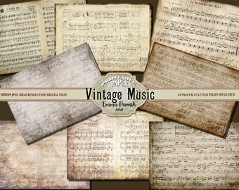 Vintage Noten Junk Journal Papiere, digitales Journal druckbare Seiten, druckbare Collage Zubehör, klassisches Musik Papier, Scrapbook