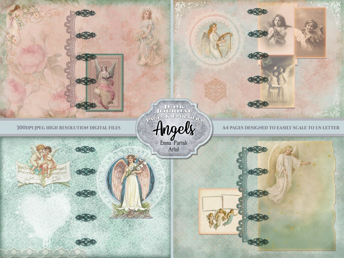 Angel Junk Journal Printable Kit, Religious, Spiritual, Peach Pink Blue ...