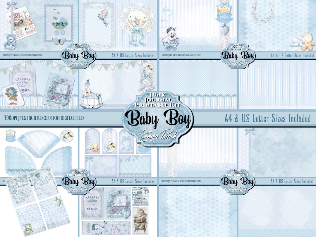 Baby Boy Junk Journal Printable Digital Download Kit, New Baby Book