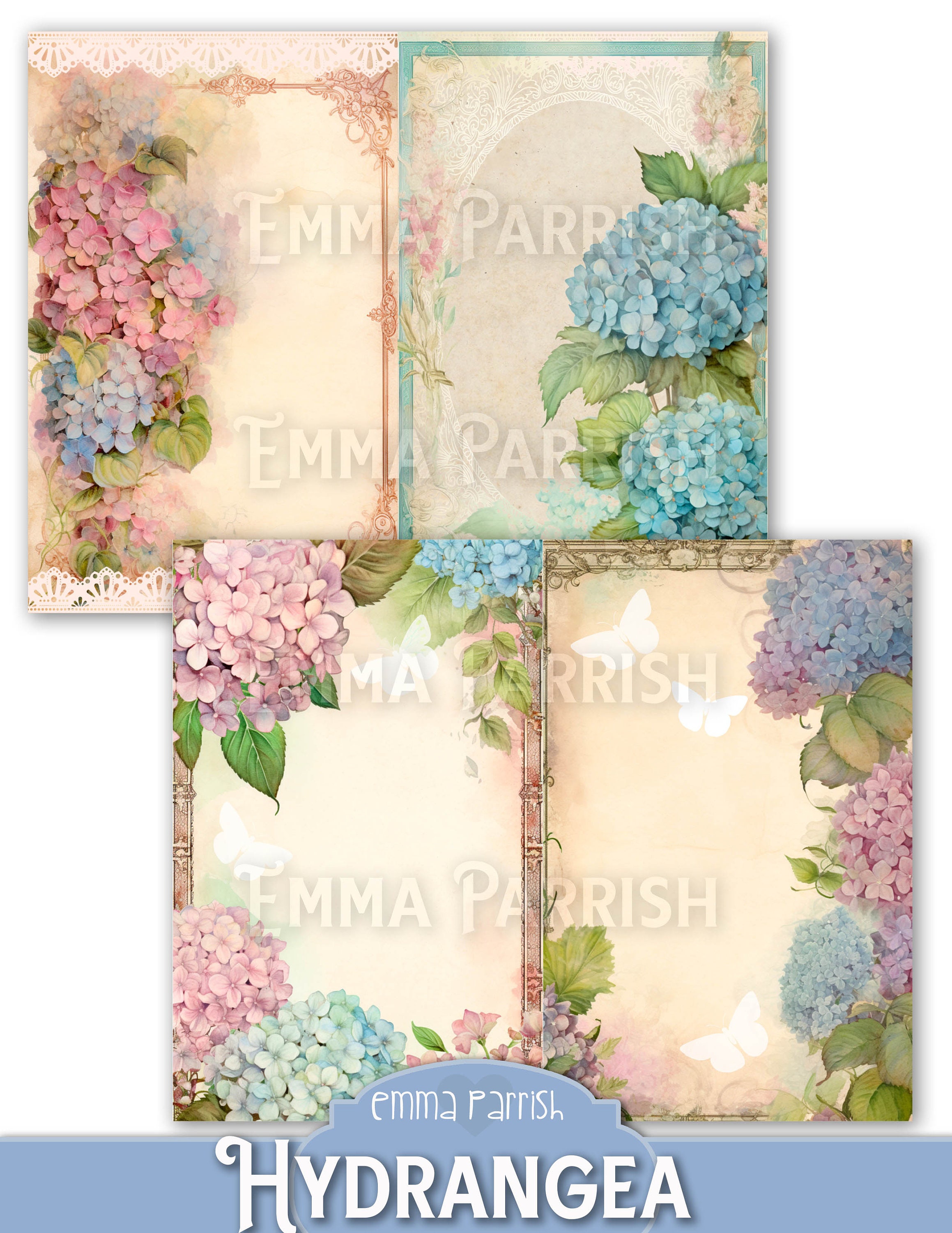 Hydrangea Junk Journal Printable Kit, Flowers, Vintage Shabby Floral ...