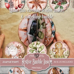 Printable Christmas Journal Insert, Festive Download, Tree Decoration Bauble, Ornament, Tags, Favors, Decoration, Circles, Card Making, 3d