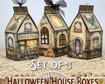 Halloween House Gift Box Set, Printable Halloween Treat Boxes, DIY Paper Craft, Spooky Party Favor Box, Tea Light Lantern, Cricut Tested