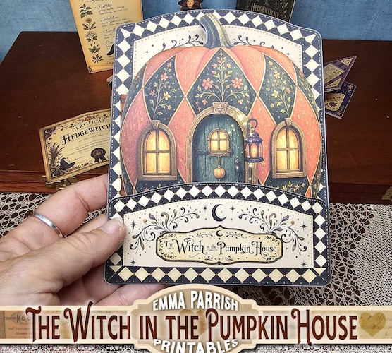 Witch Pumpkin House Printable — Halloween Junk Journal Kit & Interactive Folio