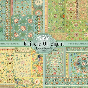 Oosters papier, afdrukbare ongewenste dagboekpagina's, antiek Chinees patroon ornament plakboek collagevellen, scheurvellen, pagina's van tijdelijke aard