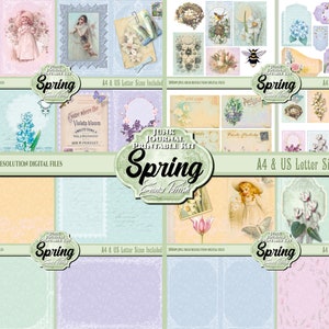 Spring Junk Journal Printable Kit, Spring Printable Ephemera, Easter Journal Digital Collage Set, Spring Digital Paper, Spring Scrapbook