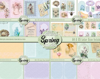 Spring Junk Journal Printable Kit, Spring Printable Ephemera, Easter Journal Digital Collage Set, Spring Digital Paper, Spring Scrapbook