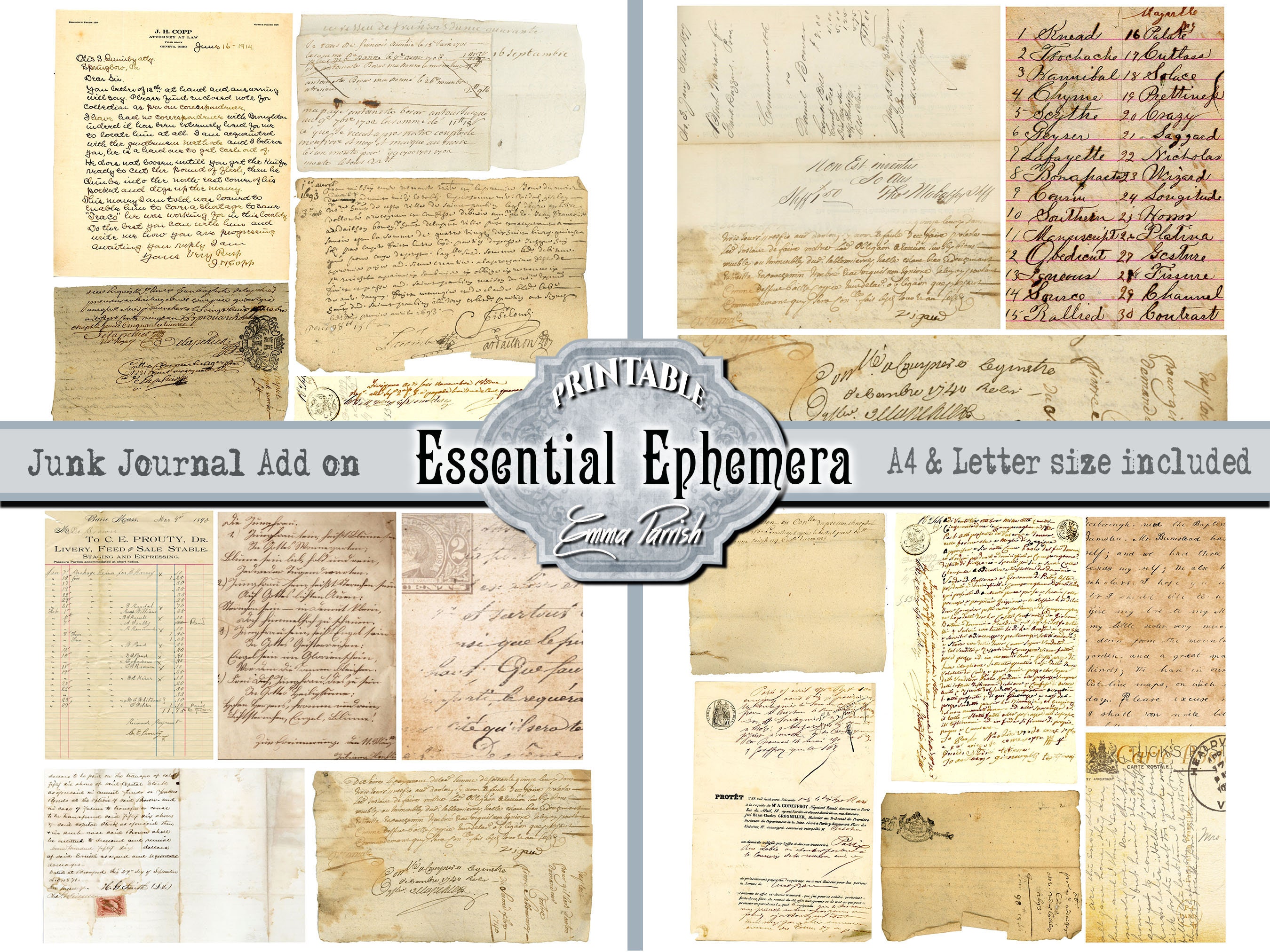 Vintage Printable Ephemera Pack Junk Journal Kit Add On Aged - Etsy ...