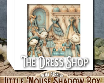 Dress Shop Little Mouse Shadow Box – Printable Papercraft Kit, Fold Flat Mailable 3D Card & Gift, Cricut and Hand-Cut, Instant Download