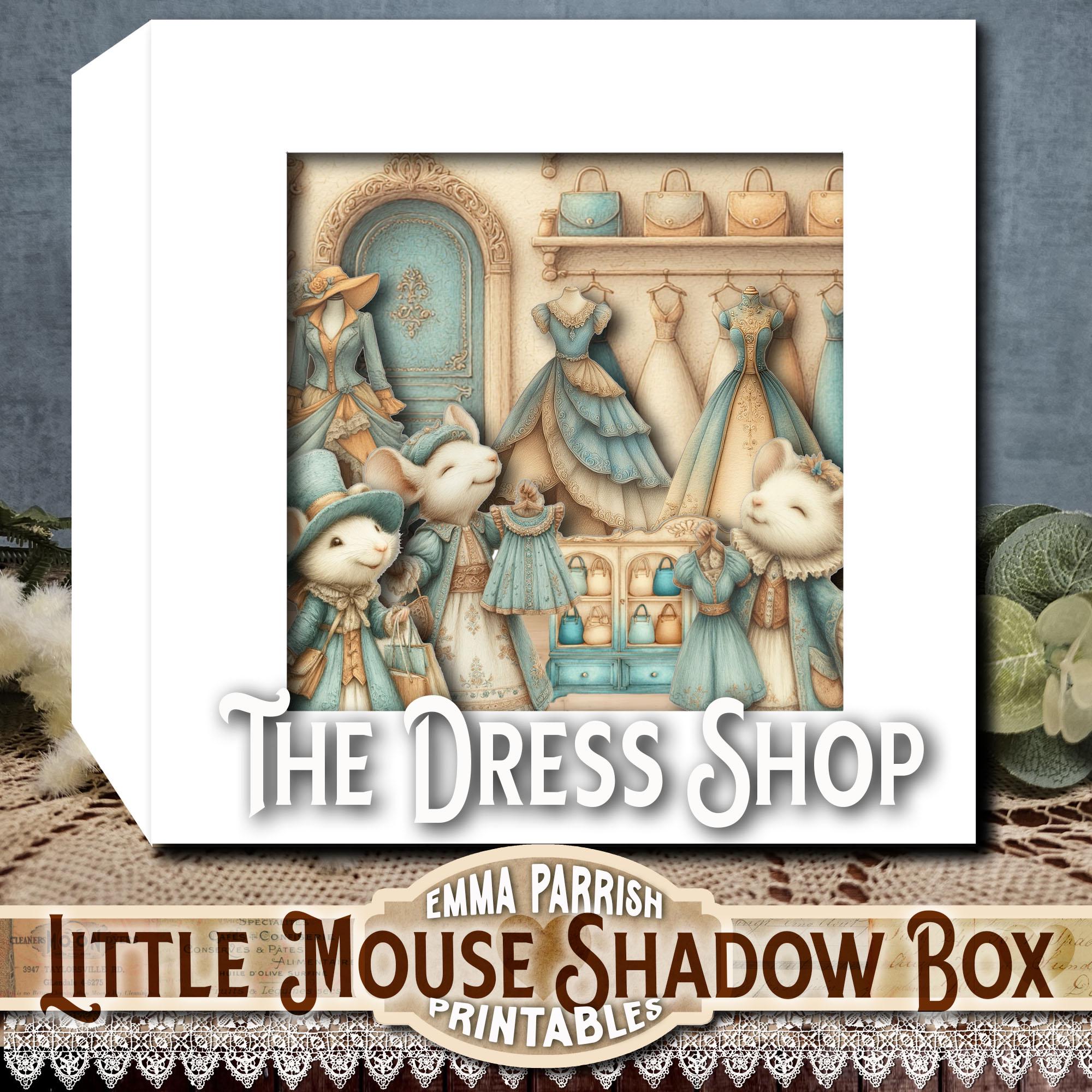 Dress Shop Little Mouse Shadow Box - Printable Papercraft Kit, Fold…