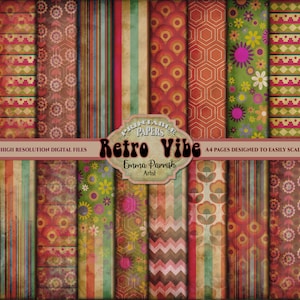 Paquete de papel imprimible para diario basura boho, páginas grunge retro vintage, hojas de collage de álbumes de recortes hippies de los años 60, páginas de efímeras hippies vintage