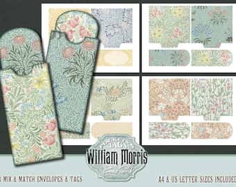 Junk Journal Printable Pocket Tags, William Morris Printable Envelope, Flowers Paper Printable, Card Making, Digital Download Scrapbook