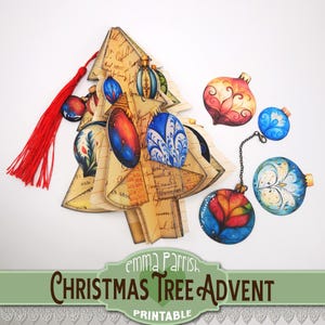 Christmas Tree Advent Folio, Junk Journal Printable, Christmas Decorations, Paper Baubles, Christmas Countdown, Christmas Decor Gift
