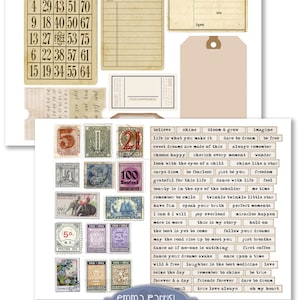 Vintage Printable Ephemera Pack, Scraps, Junk Journal Kit Add On, Aged ...