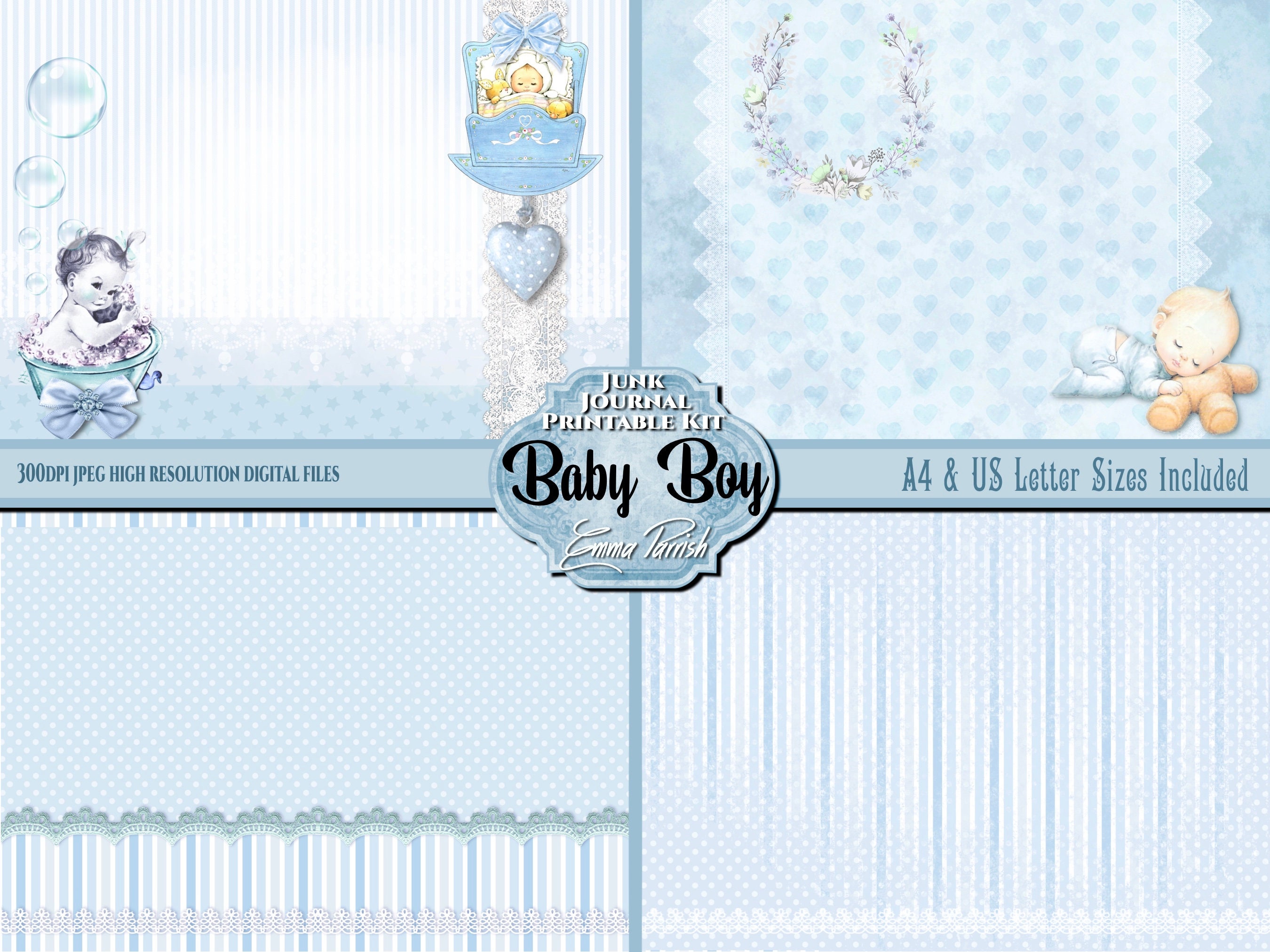 Baby Boy Junk Journal Printable Digital Download Kit New Baby Etsy