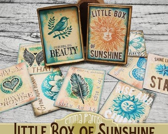 Positivity Affirmation Cards, Mini Printable Matchbox, Little Box of Sunshine, Journaling Cards, Ephemera, Papercraft Gift, Cricut Tested