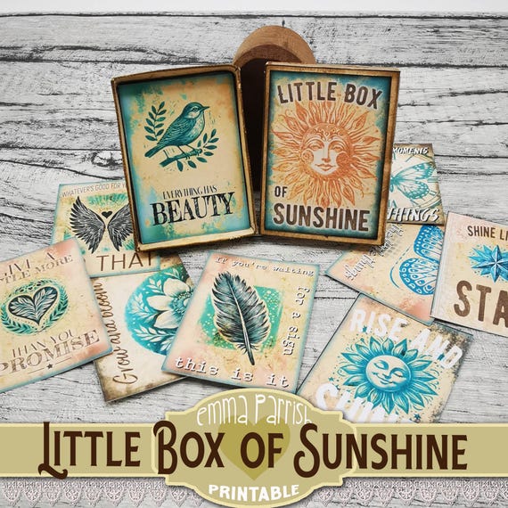 Positivity Affirmation Cards, Mini Printable Matchbox, Little Box of Sunshine, Journaling Cards, Ephemera, Papercraft Gift, Cricut Tested