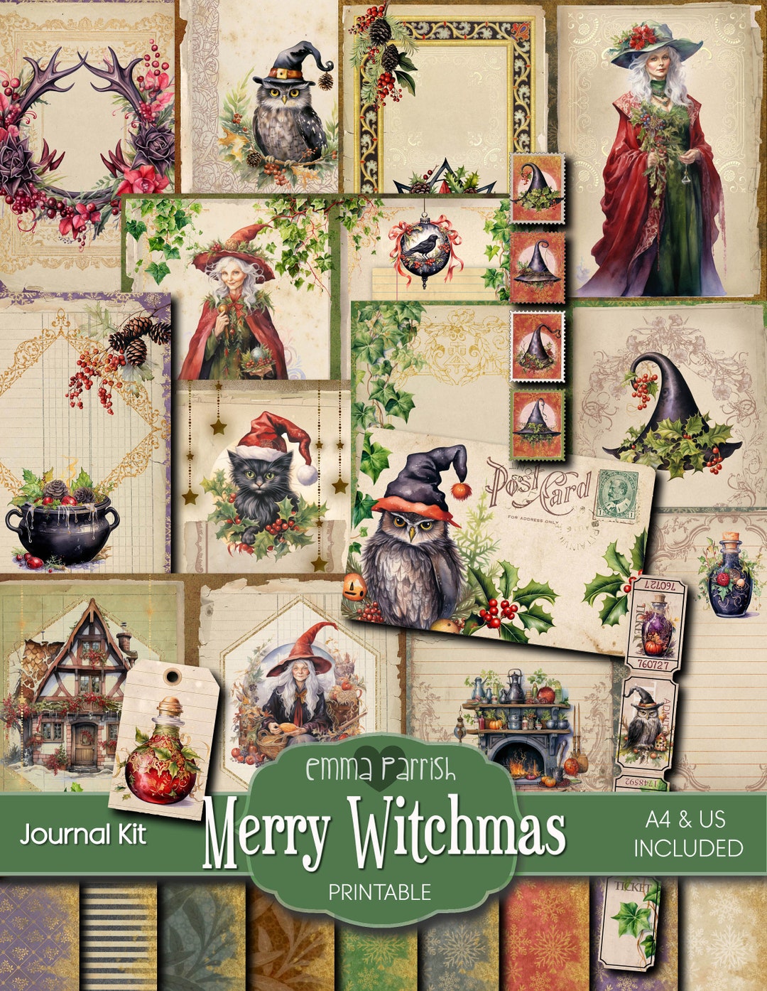 Shadowbook Christmas Witch Junk Journal Kit, Yule Witch, Journal Supplies, Witchy ...