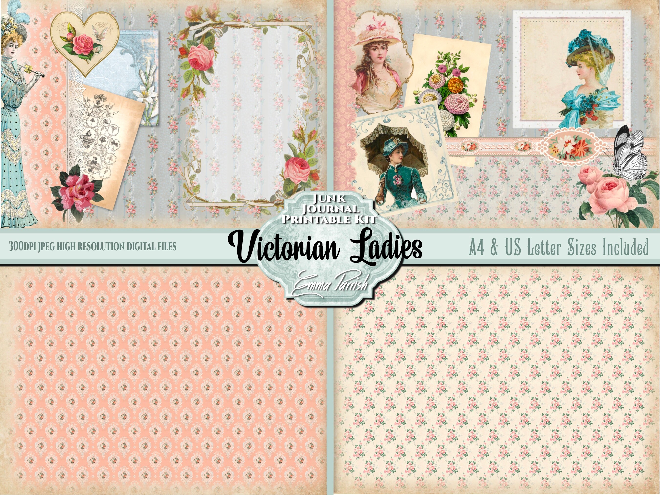 Victorian Ladies Junk Journal Printable Kit, Victorian Collage Kit ...