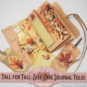 Fall into Fall, Junk Journal Folio Printable, Self Care, Wellness, Autumn, Digital Download, Index Notebook Planner, Mindfulness, Ephemera