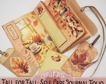Fall into Fall, Junk Journal Folio Printable, Self Care, Wellness, Autumn, Digital Download, Index Notebook Planner, Mindfulness, Ephemera