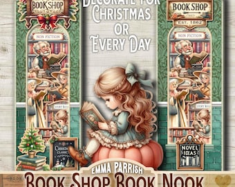 Book Store Book Nook Printable Kit, Christmas Gift & Decor, 3D DIY Papercraft Pop Up Book Shop, Junk Journal, Download, Cricut