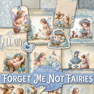 Vintage Forget Me Not Fairies Printable Kit, Whimsical Floral Fairy Digital Download for Junk Journal, Scrapbooking, Crafting, Fairy Clipart