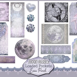 Bolsillos imprimibles vintage de la Luna, complemento para el kit de diario de la Luna, papel gótico imprimible, creación de tarjetas, Folio mágico de la Luna imagen 2