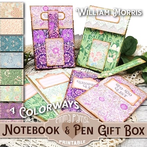 William Morris Notebook & Pen Gift Box Set, Printable Papercraft Christmas Gift, Tutorial, Junk Journal Insert, Cricut Tested, Box Making