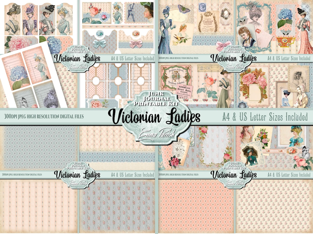 Victorian Ladies Junk Journal Printable Kit, Victorian Collage Kit ...