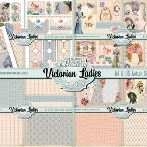 Kit imprimible de diario basura de mujeres victorianas, kit de collage victoriano, efímeras imprimibles de mujeres victorianas, juego de collage digital de diario de mujeres