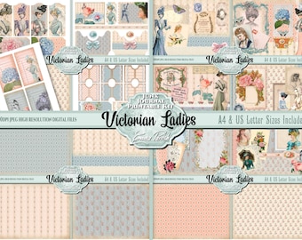 Victorian Ladies Junk Journal Printable Kit, Victorian Collage Kit, Victorian Women Printable Ephemera, Ladies Journal Digital Collage Set