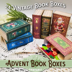 Vintage Advent Book Boxes, Printable, Countdown to Christmas, Cricut, hand cut, Old Book Printable, Book Boxes, Festive Candy Box, Gift Box