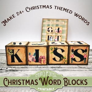 Blocs de mots de Noël, décoration d'intérieur rustique, décoration de Noël, cadeau papercraft, boîtes, Cricut, didacticiel vidéo, cadeau pliable par la poste