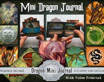 Mini Dragon Junk Journal Kit, Twinchies Printable Mini Book, Inchies, Printable Ephemera Fantasy Mythical Gothic Wicca Pagan Vintage Set