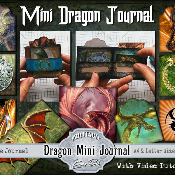 Mini Dragon Junk Journal Kit, Twinchies Printable Mini Book, Inchies, Printable Ephemera Fantasy Mythical Gothic Wicca Pagan Vintage Set