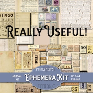 Vintage druckbare Ephemera Pack, Scraps, Junk Journal Kit Add-on, gealterte Papiertickets, Verzierungen, Vintage Sammelalbum, Collagesheets