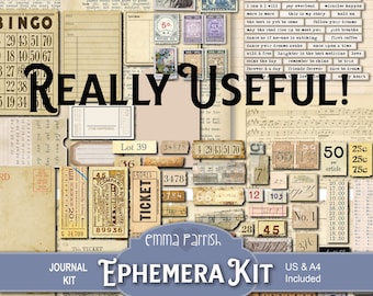 Vintage Printable Ephemera Pack, Scraps, Junk Journal Kit Add on, Aged Paper Tickets, Embellishments, Vintage Scrapbook, Collage sheets