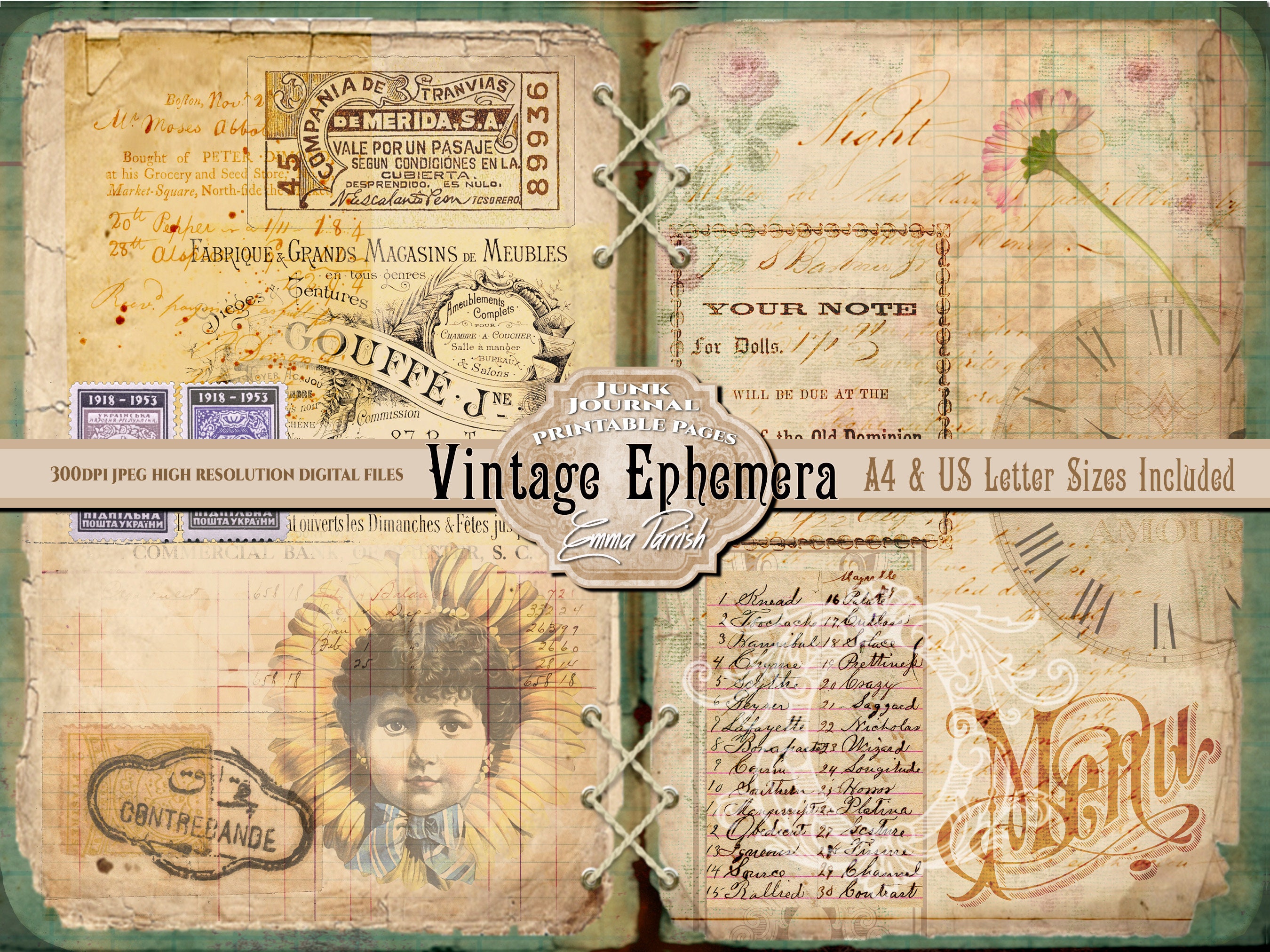 Vintage Ephemera Junk Journal Pages, Printable Vintage Paper, Shabby ...