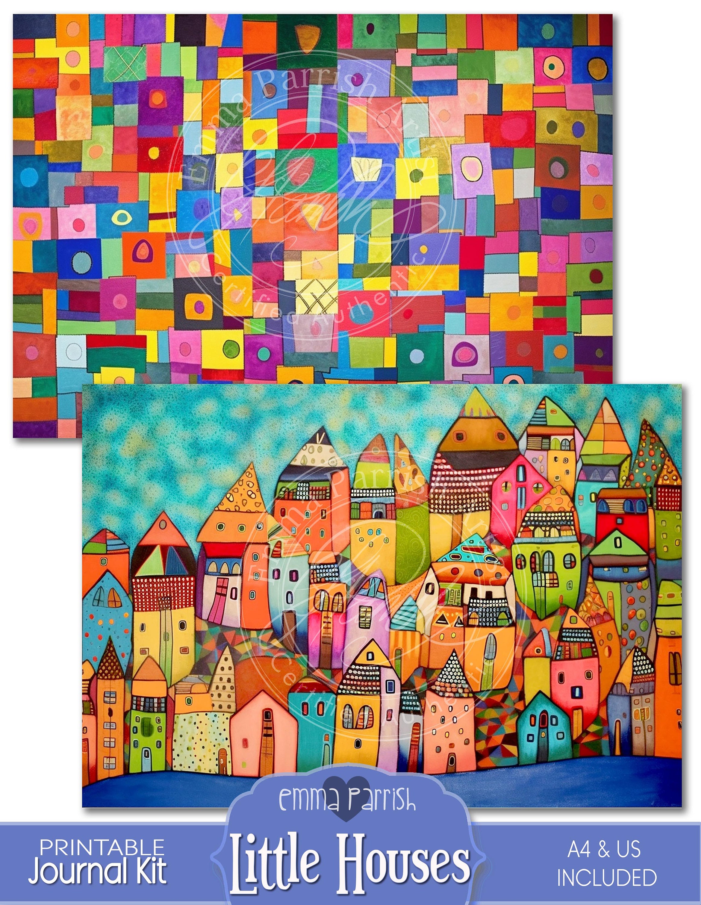 Houses Junk Journal Kit, Bright Colors, Whimsical Background, House ...