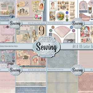 Sewing Junk Journal Printable Kit, Sewing Journal Printable Paper, Vintage Sewing Ephemera, Seamstress Gift, Sewing Digital Collage Sheets