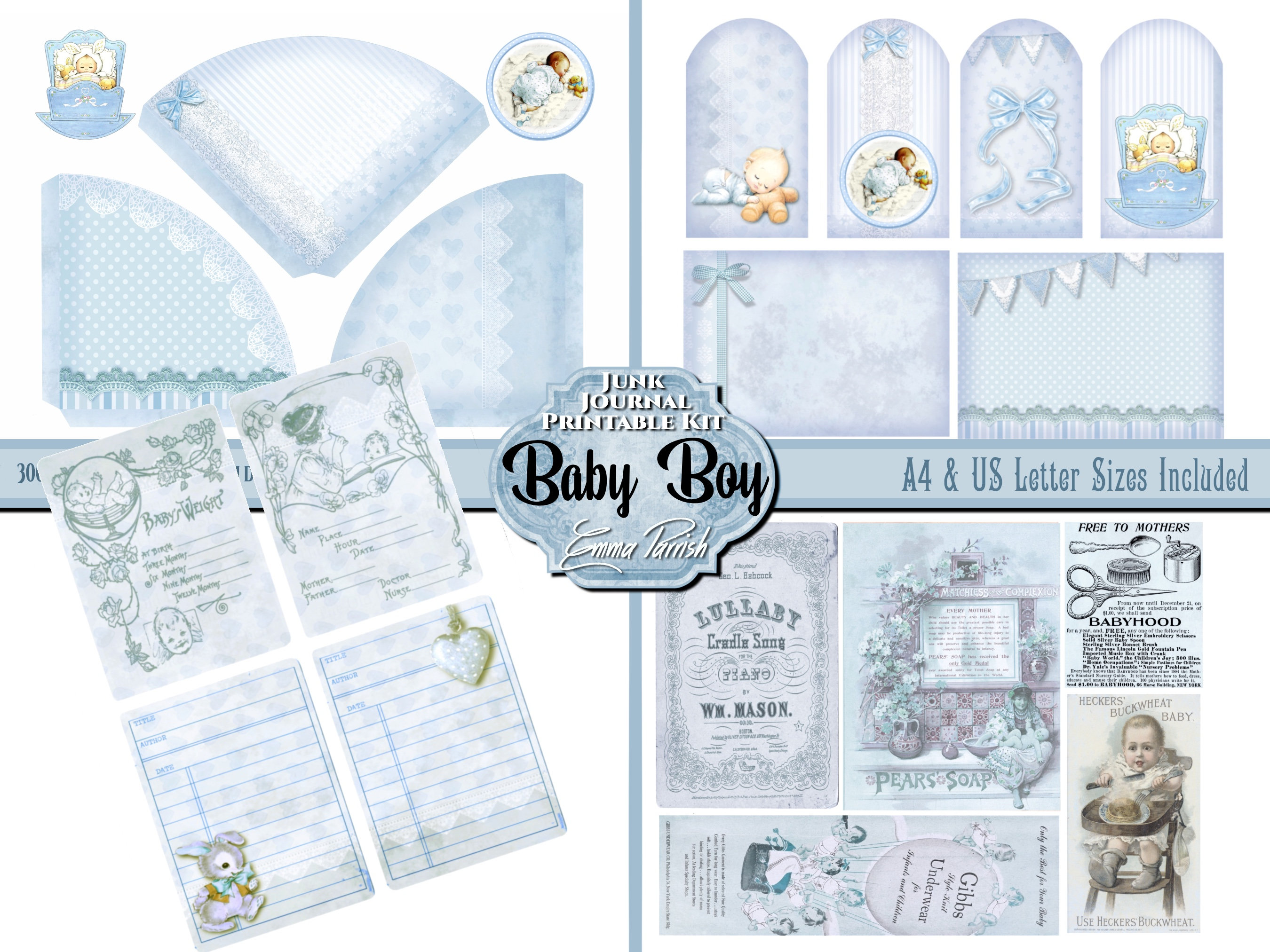 Baby Boy Junk Journal Printable Digital Download Kit New Baby Etsy